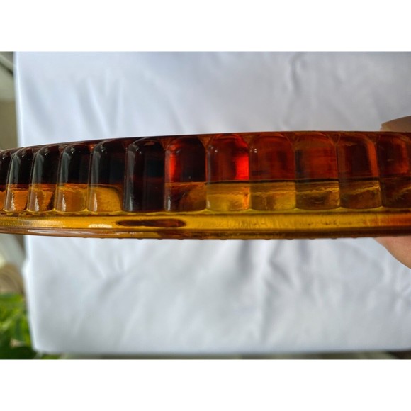 Indiana Glass Golden Amber Leaf Pattern Deviled Egg and Relish Tray - Picture 7 of 7